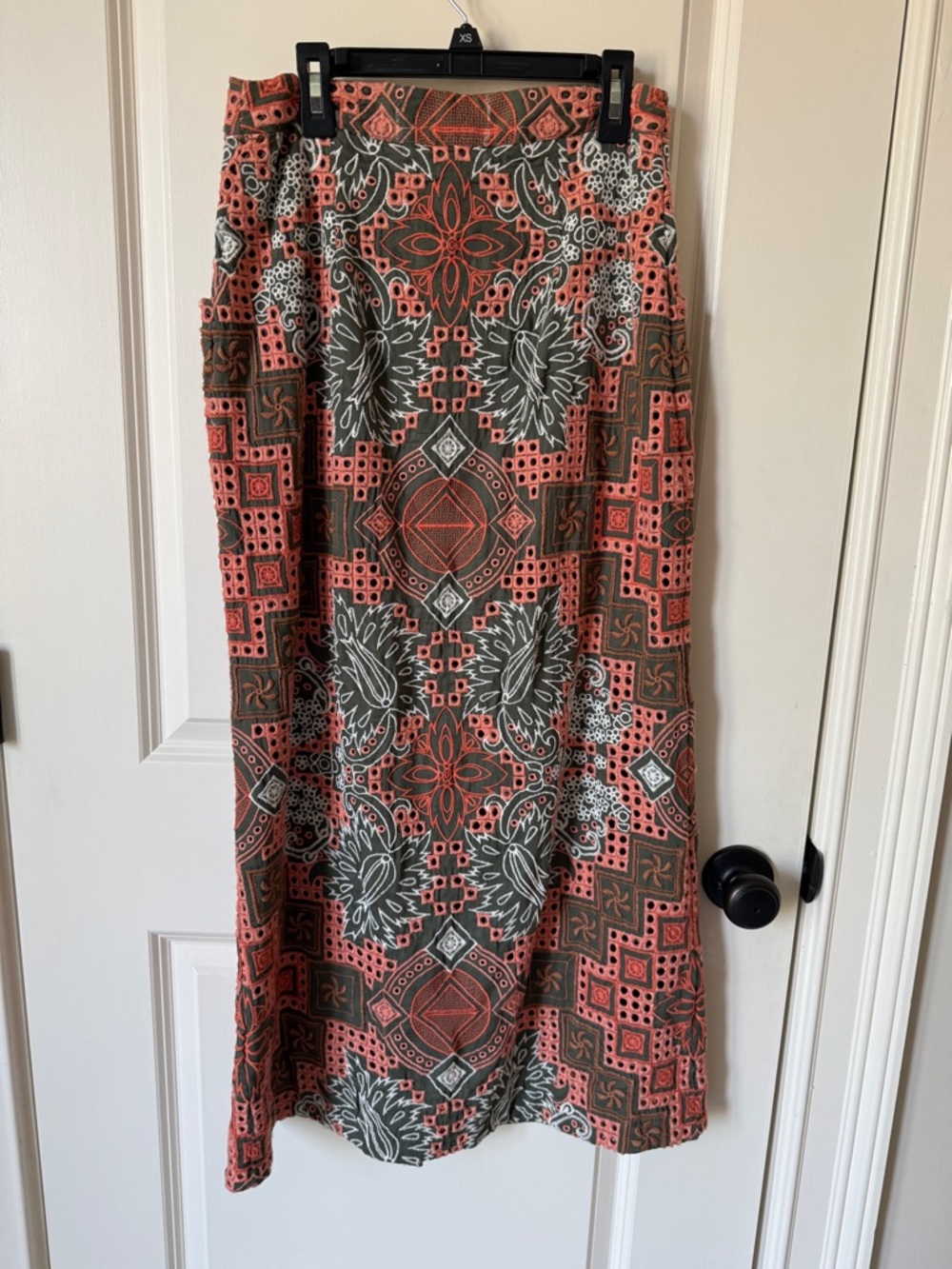 Cotton Blend Midi Skirt in Coral & Olive - Picture 4 of 9